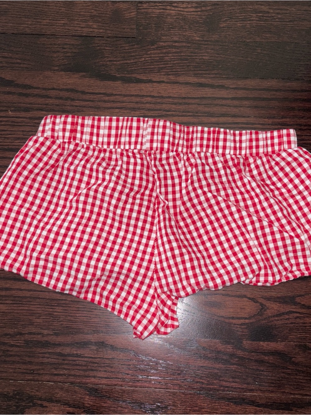 Edikted Red and White Gingham Athletic Shorts